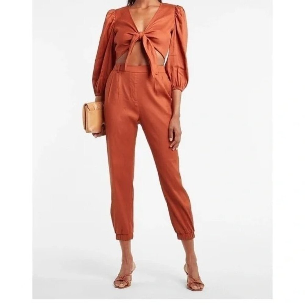 Express High Waisted Linen-Blend Pull-On Ankle Pants S